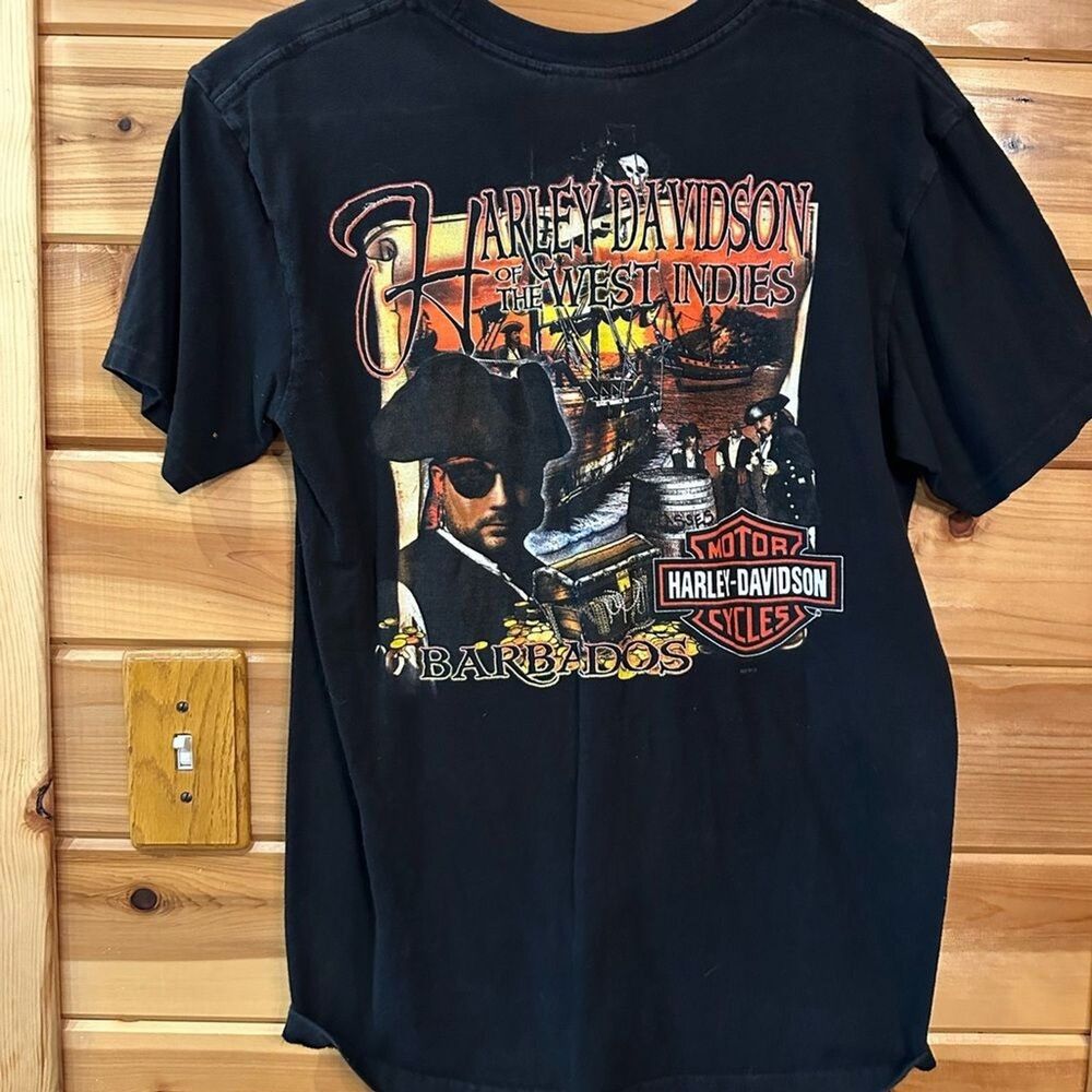 Harley-Davidson Black Graphic T-Shirt for Mens L Vintage Collectible Barbados